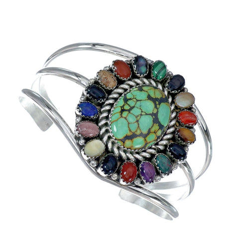 Navajo Native American Sterling Silver Turquoise Treasure Cuff Bracelet NX11782